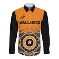 custom-text-and-number-wallabies-rugby-long-sleeve-button-shirt-aussie-go-champions-indigenous-orange