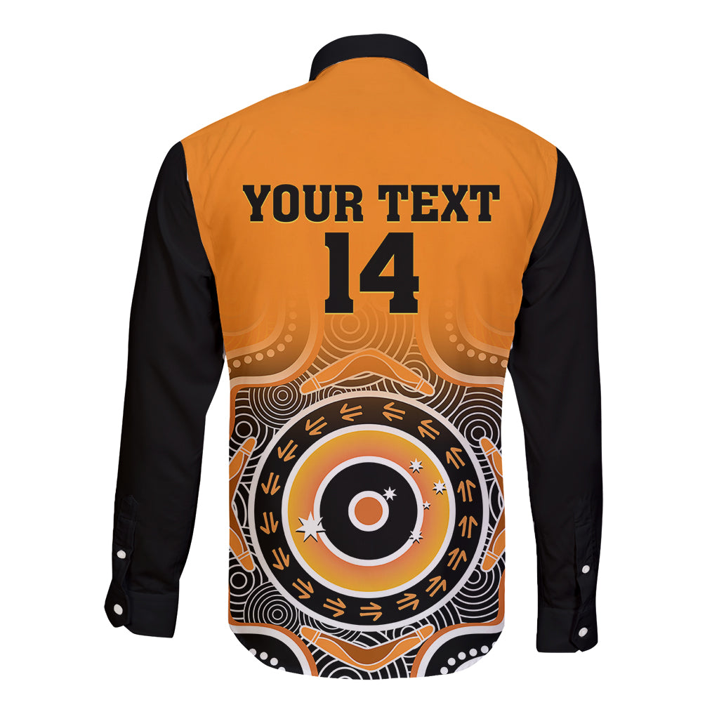 custom-text-and-number-wallabies-rugby-long-sleeve-button-shirt-aussie-go-champions-indigenous-orange