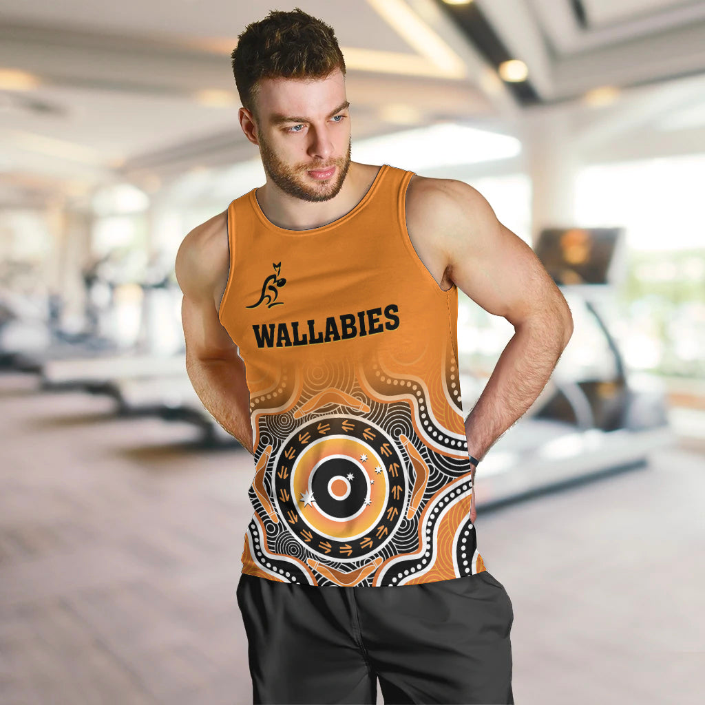custom-text-and-number-wallabies-rugby-men-tank-top-aussie-go-champions-indigenous-orange