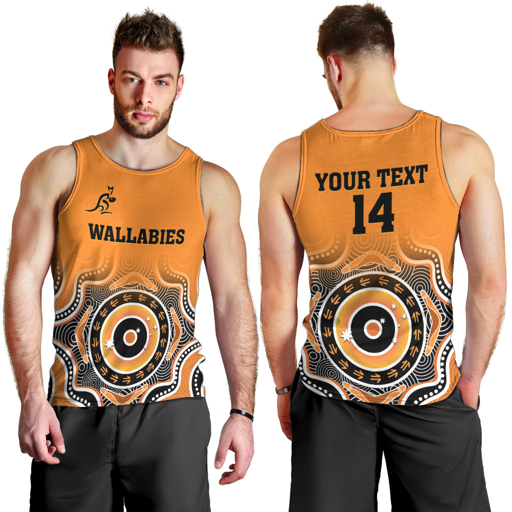 custom-text-and-number-wallabies-rugby-men-tank-top-aussie-go-champions-indigenous-orange