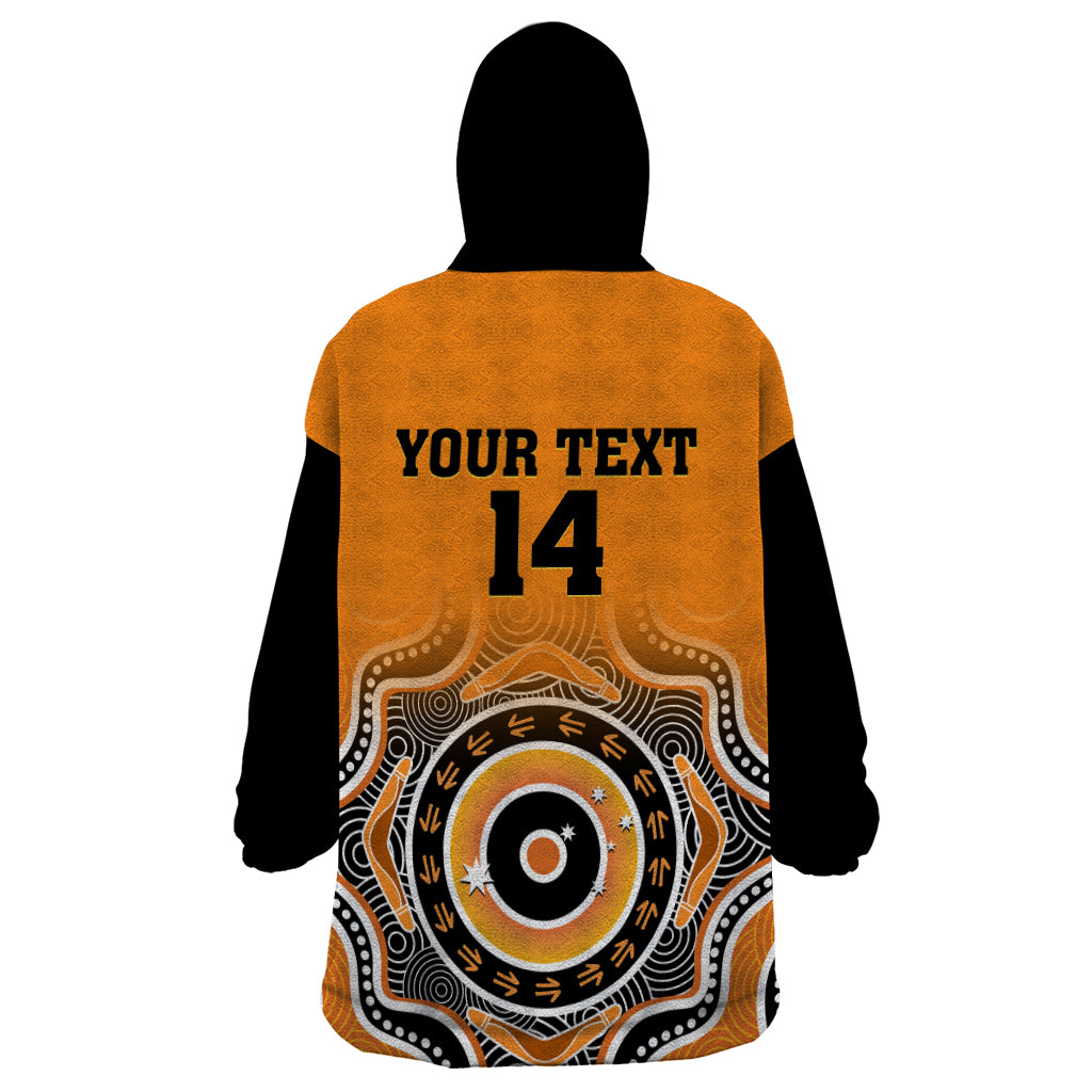 custom-text-and-number-wallabies-rugby-wearable-blanket-hoodie-aussie-go-champions-indigenous-orange