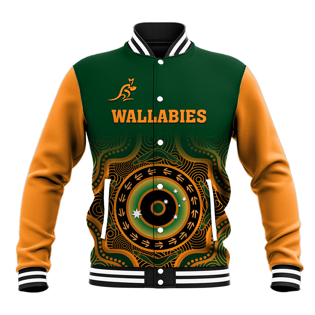 custom-text-and-number-wallabies-rugby-baseball-jacket-aussie-go-champions-indigenous-green