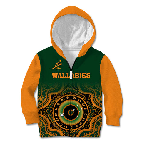 custom-text-and-number-wallabies-rugby-kid-hoodie-aussie-go-champions-indigenous-green