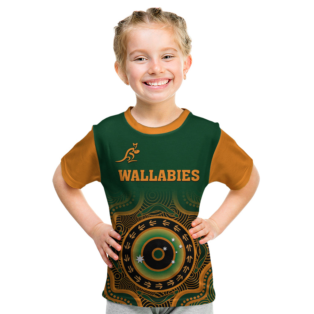 custom-text-and-number-wallabies-rugby-kid-t-shirt-aussie-go-champions-indigenous-green