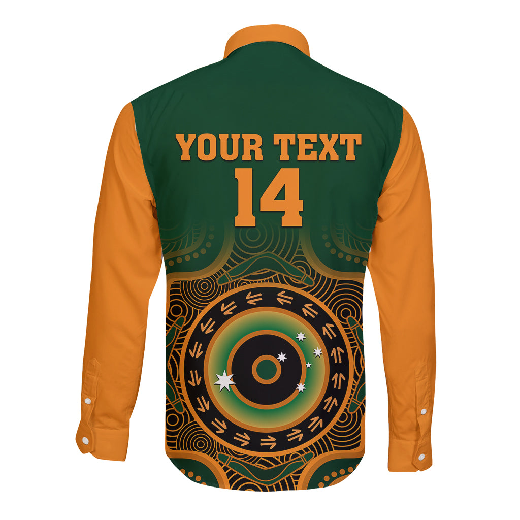 custom-text-and-number-wallabies-rugby-long-sleeve-button-shirt-aussie-go-champions-indigenous-green