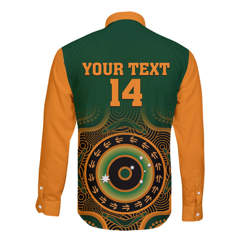 custom-text-and-number-wallabies-rugby-long-sleeve-button-shirt-aussie-go-champions-indigenous-green