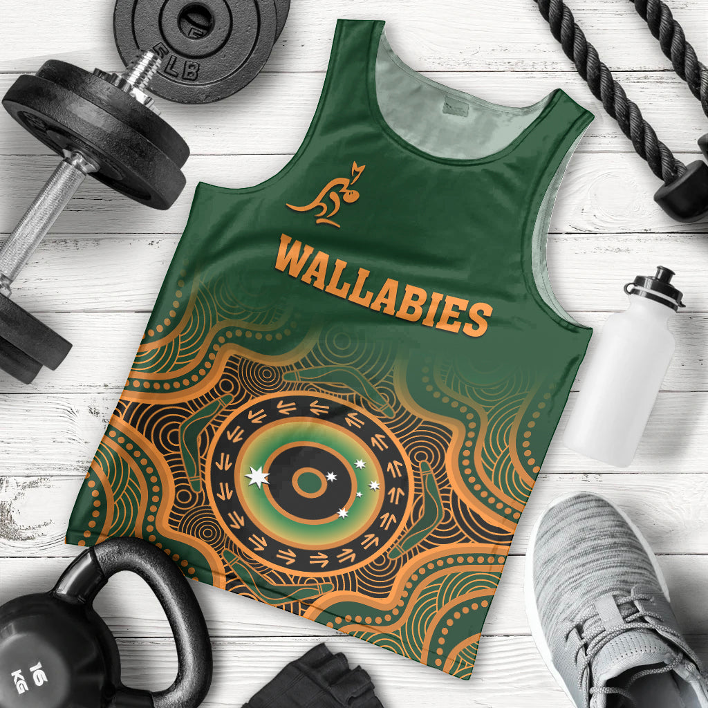 custom-text-and-number-wallabies-rugby-men-tank-top-aussie-go-champions-indigenous-green
