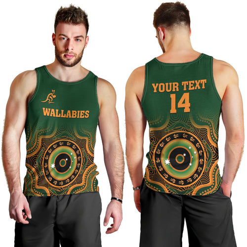 custom-text-and-number-wallabies-rugby-men-tank-top-aussie-go-champions-indigenous-green