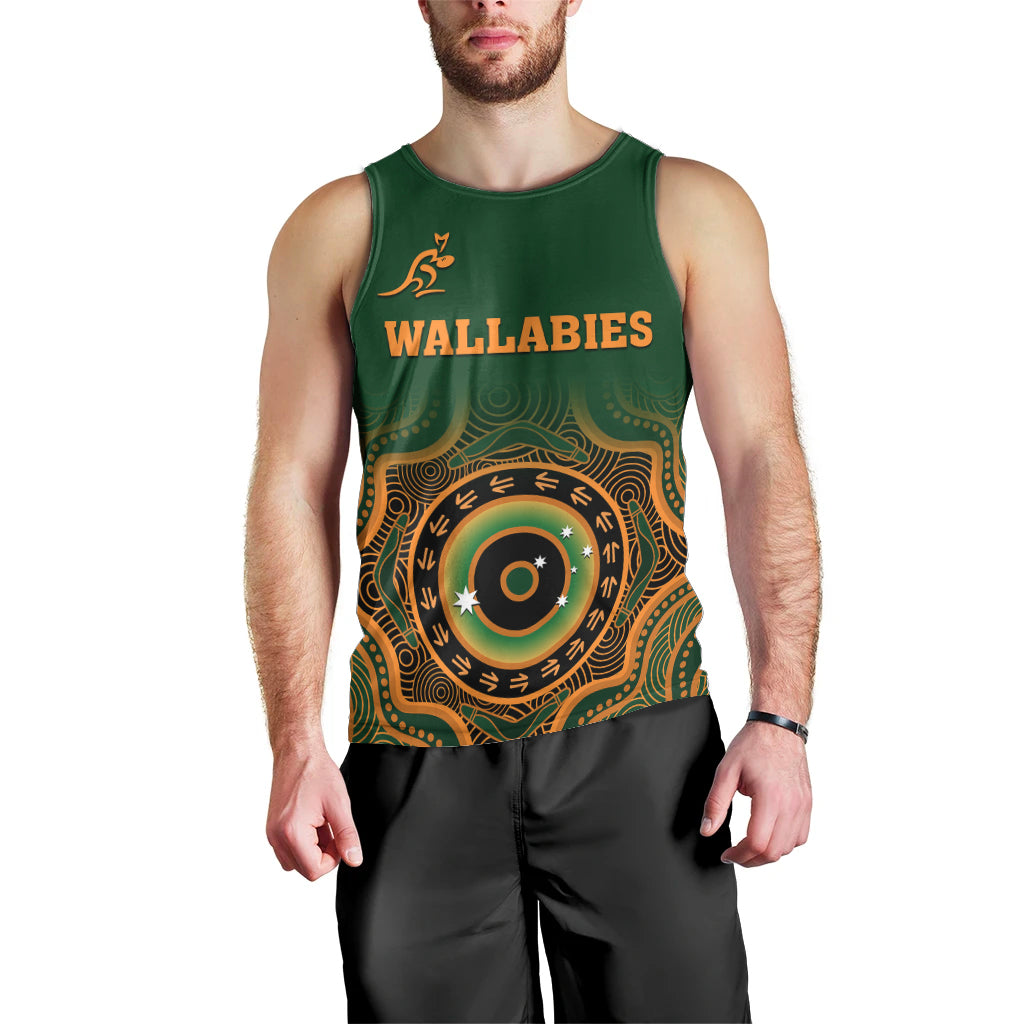 custom-text-and-number-wallabies-rugby-men-tank-top-aussie-go-champions-indigenous-green