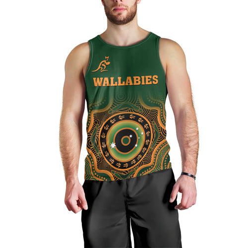 custom-text-and-number-wallabies-rugby-men-tank-top-aussie-go-champions-indigenous-green