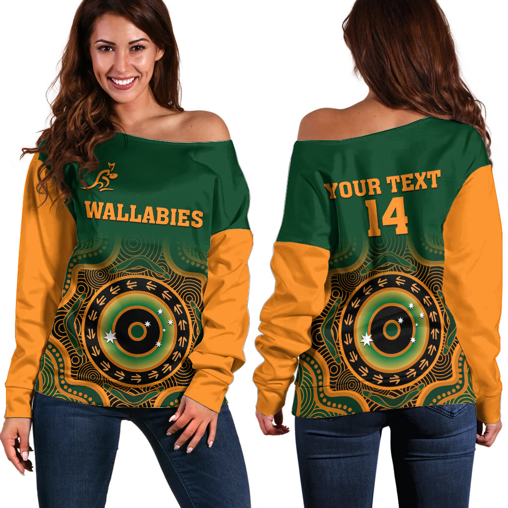 custom-text-and-number-wallabies-rugby-off-shoulder-sweater-aussie-go-champions-indigenous-green