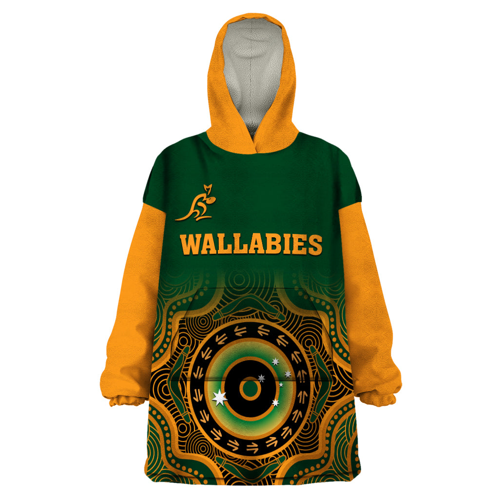 custom-text-and-number-wallabies-rugby-wearable-blanket-hoodie-aussie-go-champions-indigenous-green