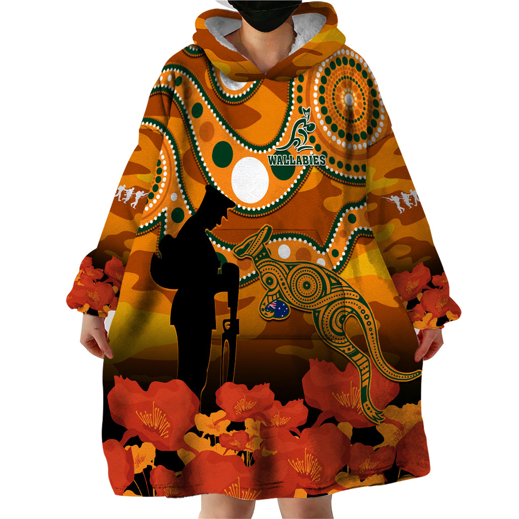 custom-text-and-number-wallabies-rugby-anzac-wearable-blanket-hoodie-aboriginal-camouflage-lest-we-forget