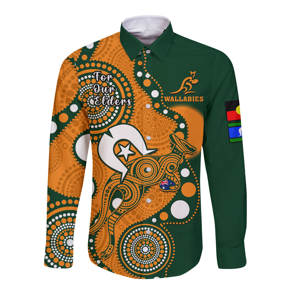 custom-text-and-number-wallabies-rugby-naidoc-long-sleeve-button-shirt-aboriginal-camouflage-lest-we-forget