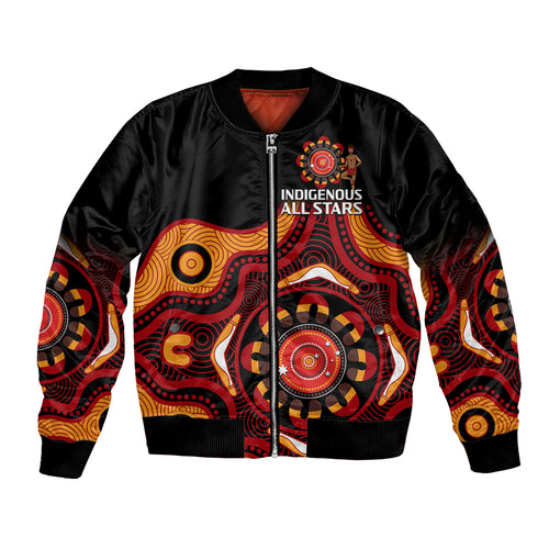 custom-text-and-number-australia-indigenous-rugby-bomber-jacket-all-stars-aborigine-dreamtime-black-version