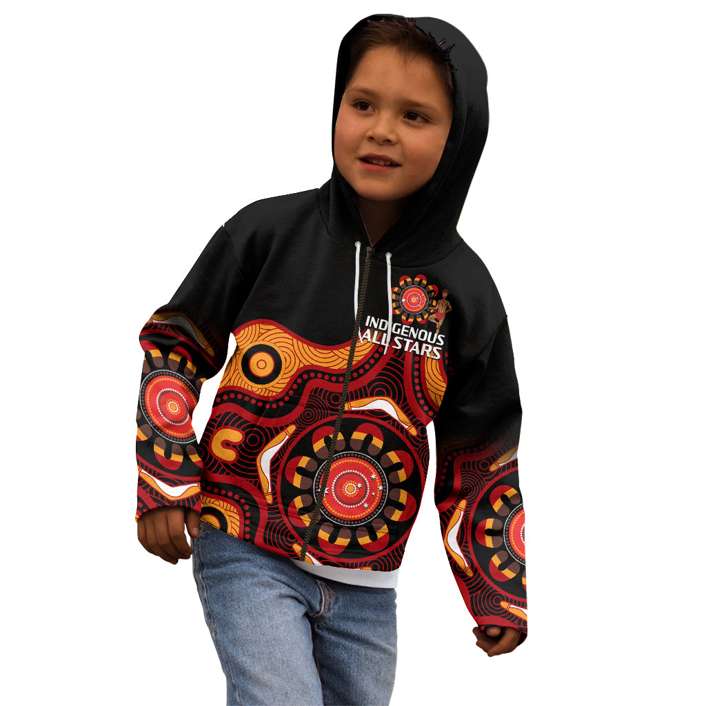custom-text-and-number-australia-indigenous-rugby-kid-hoodie-all-stars-aborigine-dreamtime-black-version