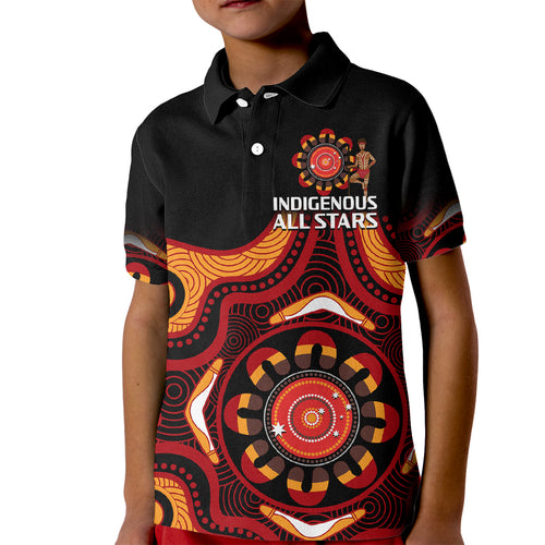 custom-text-and-number-australia-indigenous-rugby-kid-polo-shirt-all-stars-aborigine-dreamtime-black-version