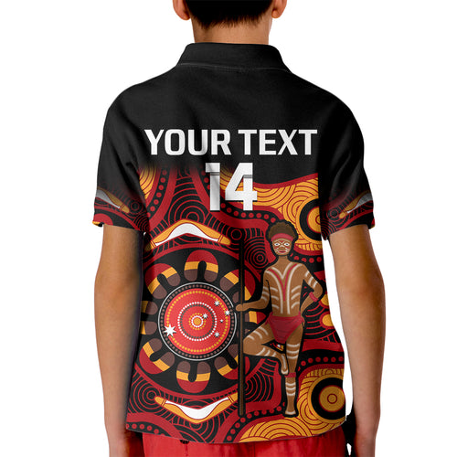 custom-text-and-number-australia-indigenous-rugby-kid-polo-shirt-all-stars-aborigine-dreamtime-black-version