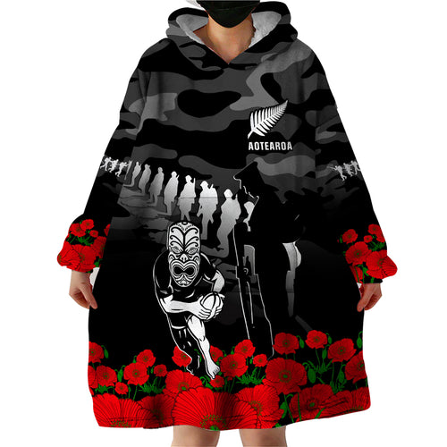 custom-text-and-number-new-zealand-anzac-rugby-wearable-blanket-hoodie-silver-fern-all-black-camouflage-mix-poppy
