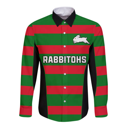 custom-text-and-number-rabbitohs-rugby-long-sleeve-button-shirt-go-souths-1908-sporty-style-black