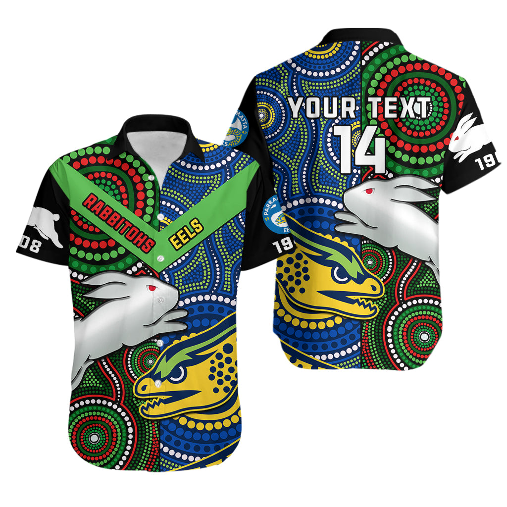 custom-text-and-number-rabbitohs-mix-eels-rugby-hawaiian-shirt-souths-and-parra-indigenous