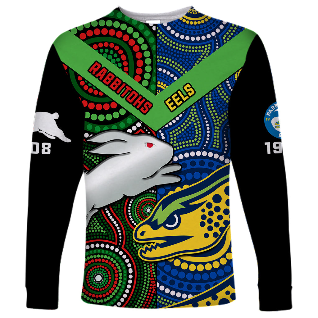 custom-text-and-number-rabbitohs-mix-eels-rugby-long-sleeve-shirt-souths-and-parra-indigenous