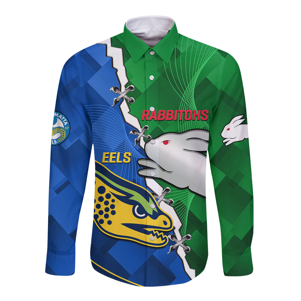 custom-personalised-rabbitohs-mix-eels-rugby-long-sleeve-button-shirt-souths-and-parra-sporty-style
