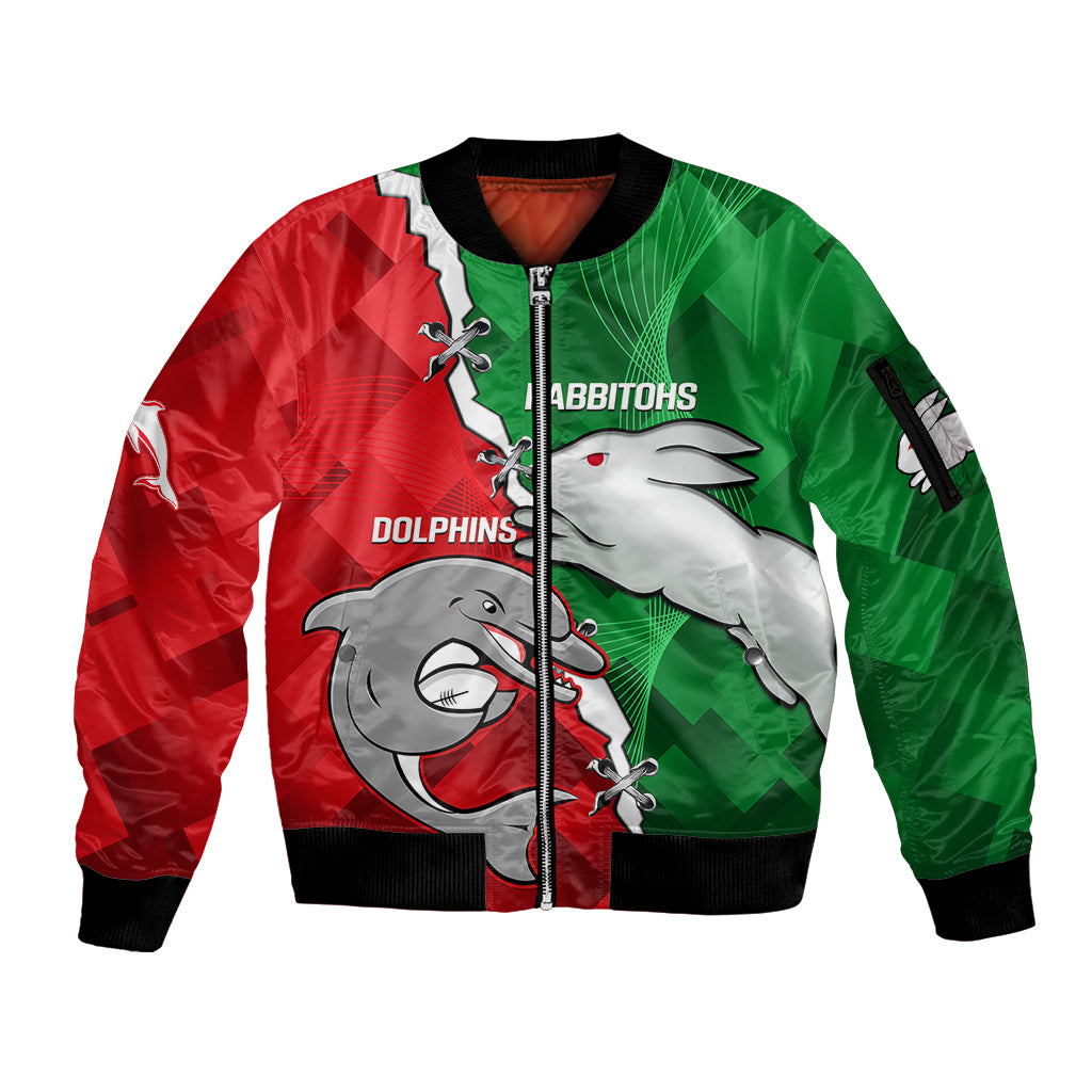 custom-personalised-rabbitohs-mix-dolphins-rugby-sleeve-zip-bomber-jacket-sporty-style
