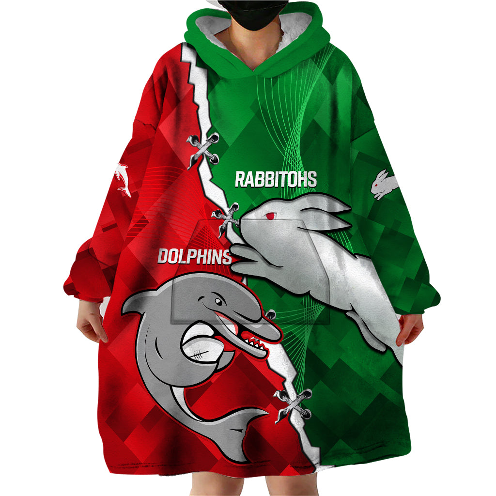 custom-personalised-rabbitohs-mix-dolphins-rugby-wearable-blanket-hoodie-sporty-style