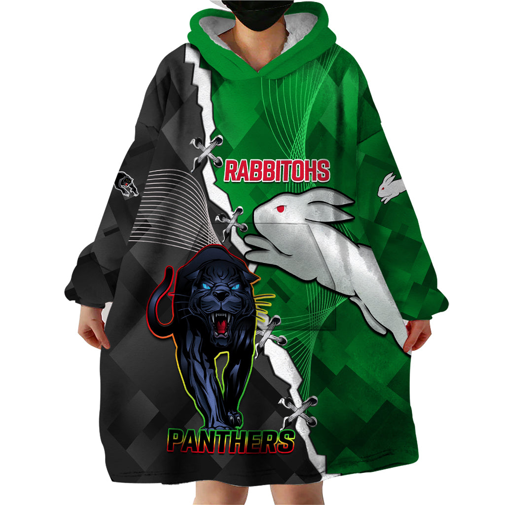 custom-personalised-rabbitohs-mix-panthers-rugby-wearable-blanket-hoodie-sporty-style