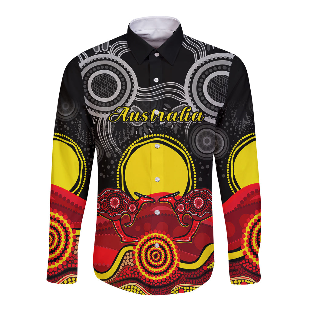 custom-personalised-australian-indigenous-long-sleeve-button-shirt-kangaroos-circle-aboriginal-art