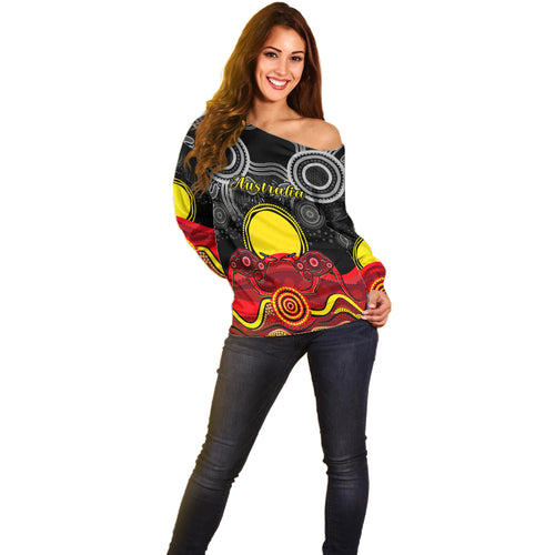 custom-personalised-australian-indigenous-off-shoulder-sweater-kangaroos-circle-aboriginal-art