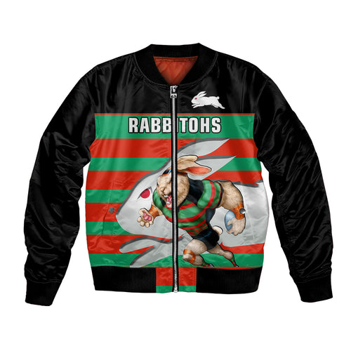 custom-text-and-number-rabbitohs-rugby-2023-bomber-jacket-glory-glory-souths-unique