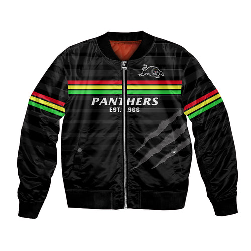 custom-text-and-number-penrith-panthers-rugby-2023-bomber-jacket-the-riff-est-1966-black-sporty