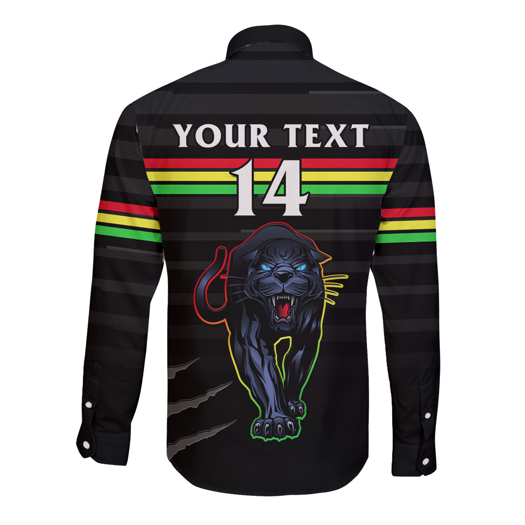 custom-text-and-number-penrith-panthers-rugby-2023-long-sleeve-button-shirt-the-riff-est-1966-black-sporty