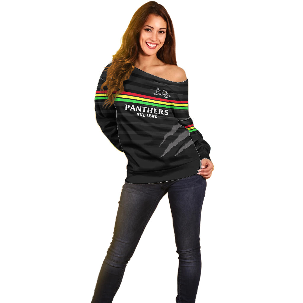 custom-text-and-number-penrith-panthers-rugby-2023-off-shoulder-sweater-the-riff-est-1966-black-sporty