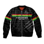 custom-text-and-number-penrith-panthers-rugby-2023-sleeve-zip-bomber-jacket-the-riff-est-1966-black-sporty