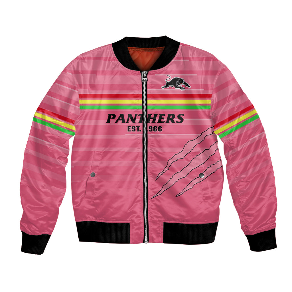 custom-text-and-number-penrith-panthers-rugby-2023-bomber-jacket-the-riff-est-1966-pink-sporty