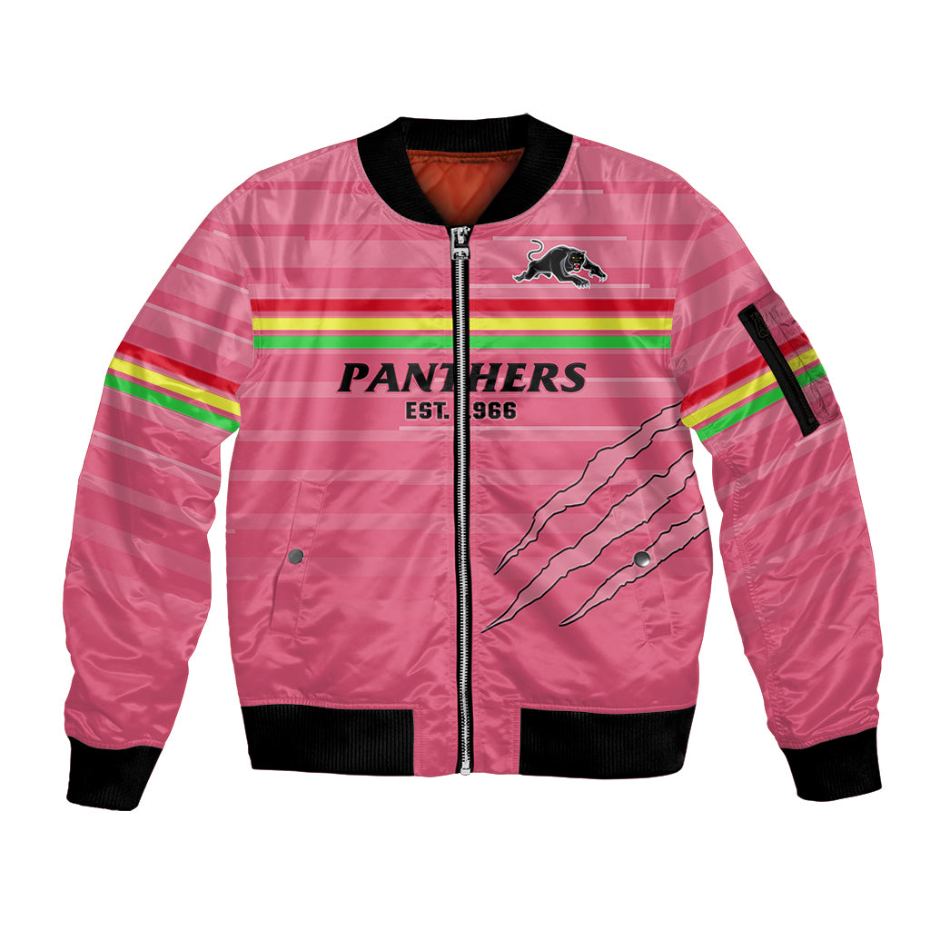 custom-text-and-number-penrith-panthers-rugby-2023-sleeve-zip-bomber-jacket-the-riff-est-1966-pink-sporty