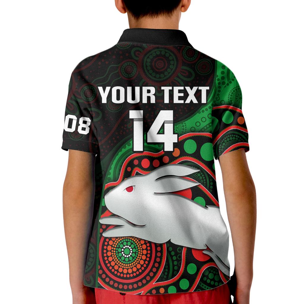 custom-text-and-number-rabbitohs-rugby-kid-polo-shirt-go-souths-indigenous-art
