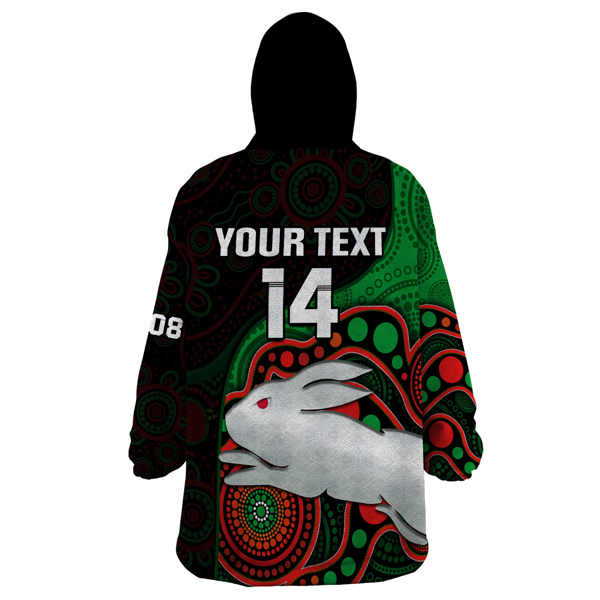 custom-text-and-number-rabbitohs-rugby-wearable-blanket-hoodie-go-souths-indigenous-art