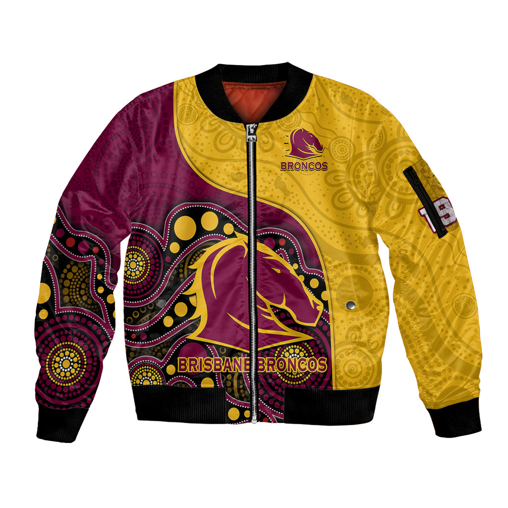 custom-text-and-number-broncos-rugby-sleeve-zip-bomber-jacket-brisbane-1987-indigenous-art