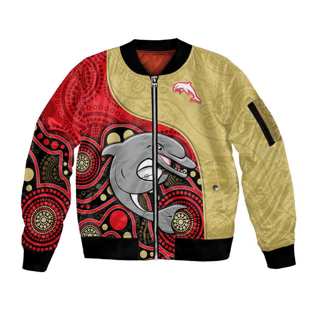 custom-text-and-number-dolphins-rugby-sleeve-zip-bomber-jacket-phins-up-indigenous-art