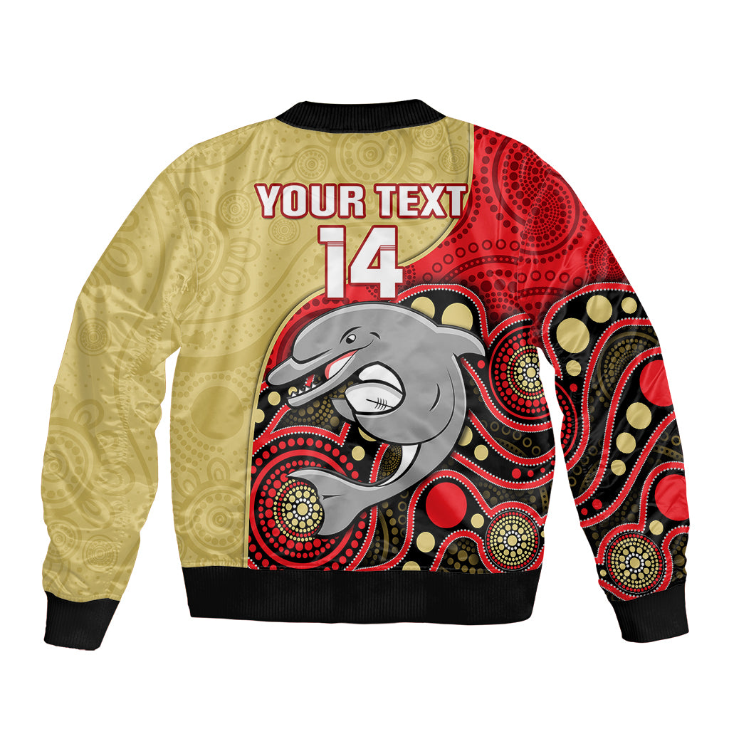custom-text-and-number-dolphins-rugby-sleeve-zip-bomber-jacket-phins-up-indigenous-art