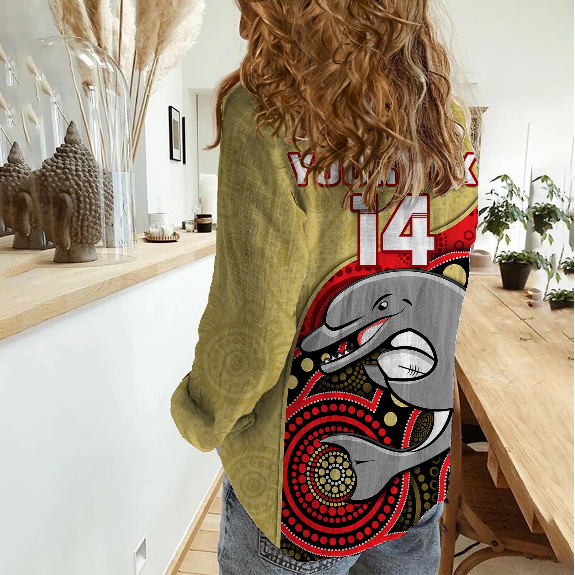 custom-text-and-number-dolphins-rugby-women-casual-shirt-phins-up-indigenous-art