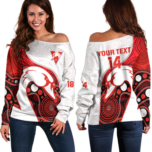 custom-text-and-number-swans-football-off-shoulder-sweater-go-swannies-indigenous-art
