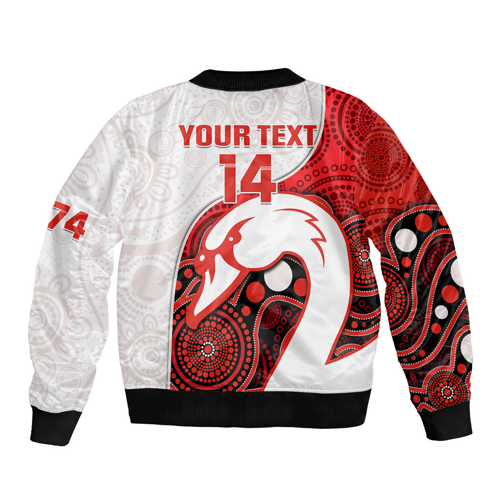 custom-text-and-number-swans-football-sleeve-zip-bomber-jacket-go-swannies-indigenous-art