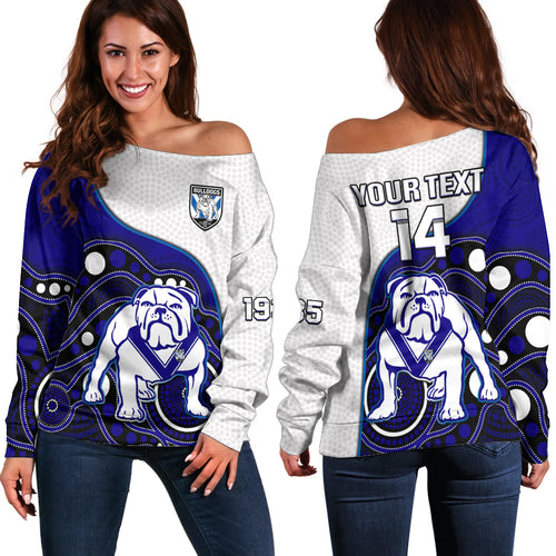custom-text-and-number-bulldogs-rugby-off-shoulder-sweater-go-doggies-indigenous-art