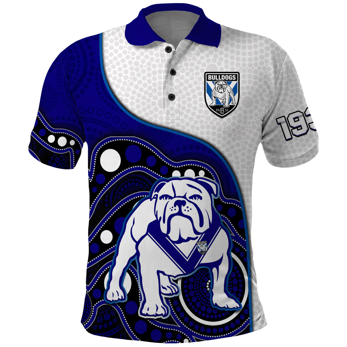 custom-text-and-number-bulldogs-rugby-polo-shirt-go-doggies-indigenous-art