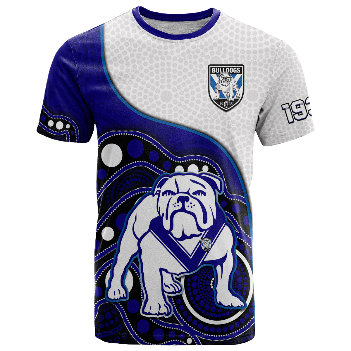 custom-text-and-number-bulldogs-rugby-t-shirt-go-doggies-indigenous-art